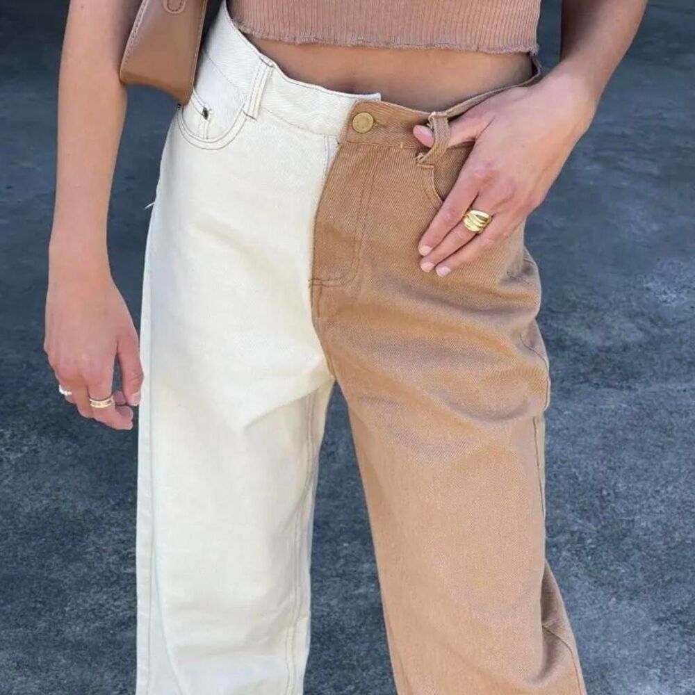 Unbranded Women's Brown and Cream Jeans